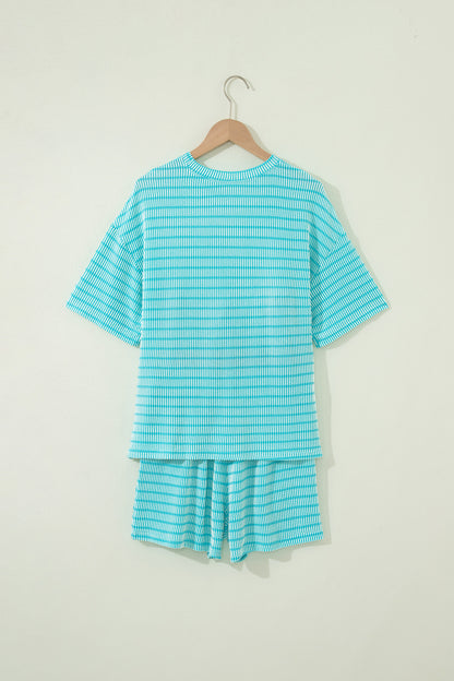 Stripe Corded Knit Tee & Drawstring Short Set