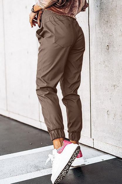 Leather Tie-Waist Pocketed Jogger Pants