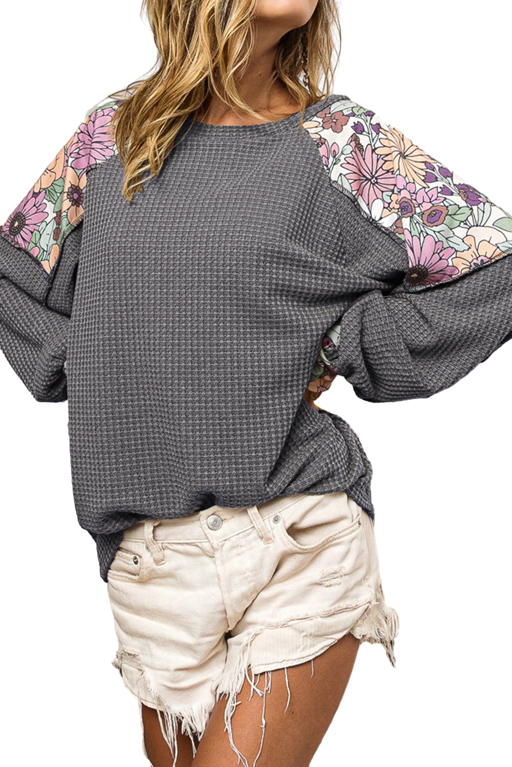 Floral Waffle Long Sleeve Top