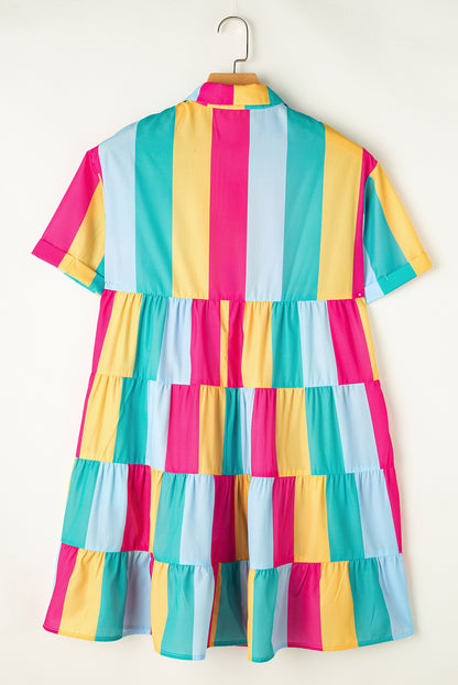 Stripe Colorblock Mini Shirt Dress