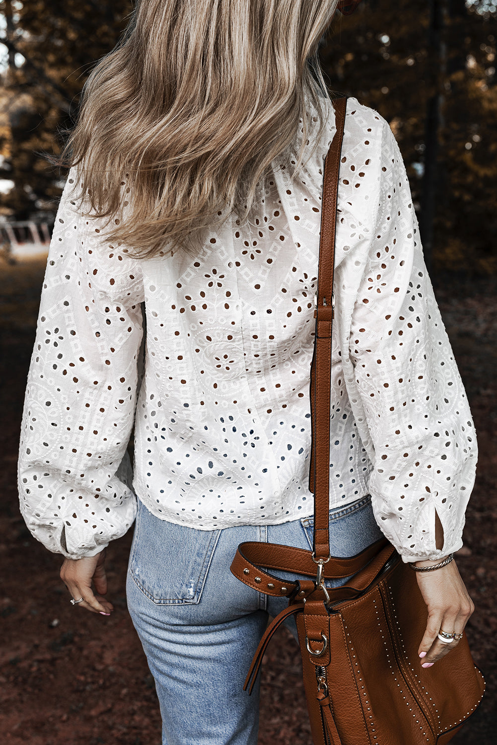 Eyelet Embroidered Puff Sleeve Blouse