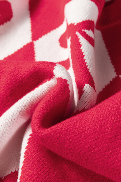 Bow Colorblock Rhombus Drop Shoulder Sweater