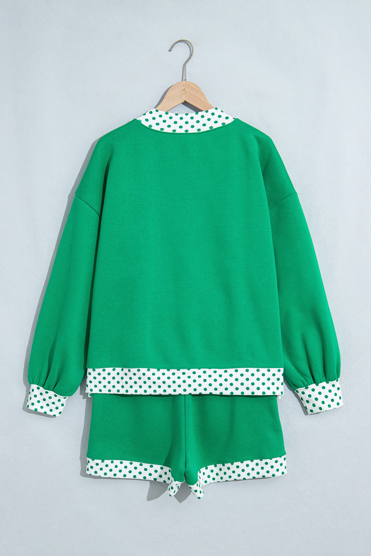 Polka Dot Contrast Trim Sweatshirt & Shorts Set