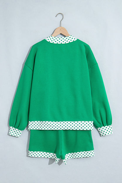 Polka Dot Contrast Trim Sweatshirt & Shorts Set