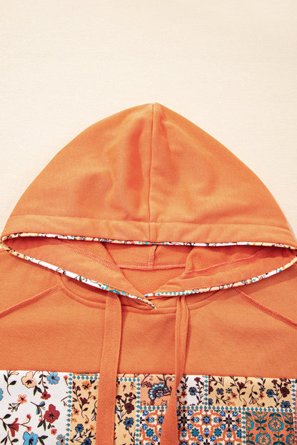 Floral Patchwork Drawstring Hoodie