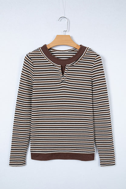 Stripe Textured Knit Long Sleeve T-Shirt