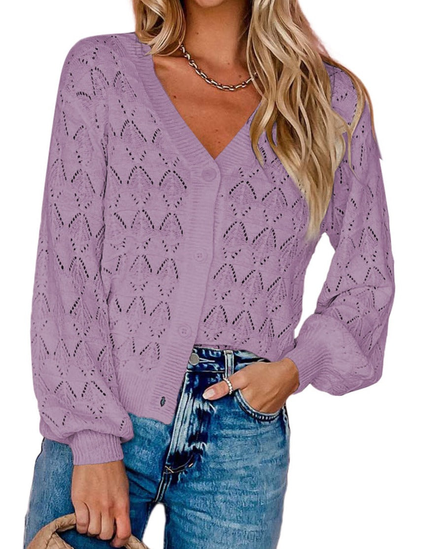 Pointelle Knit Buttoned Lightweight Cardigan