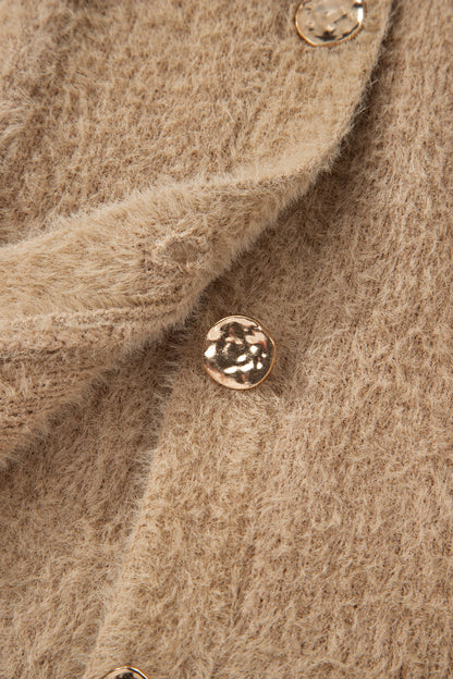 Solid Fuzzy Button-Front Cardigan