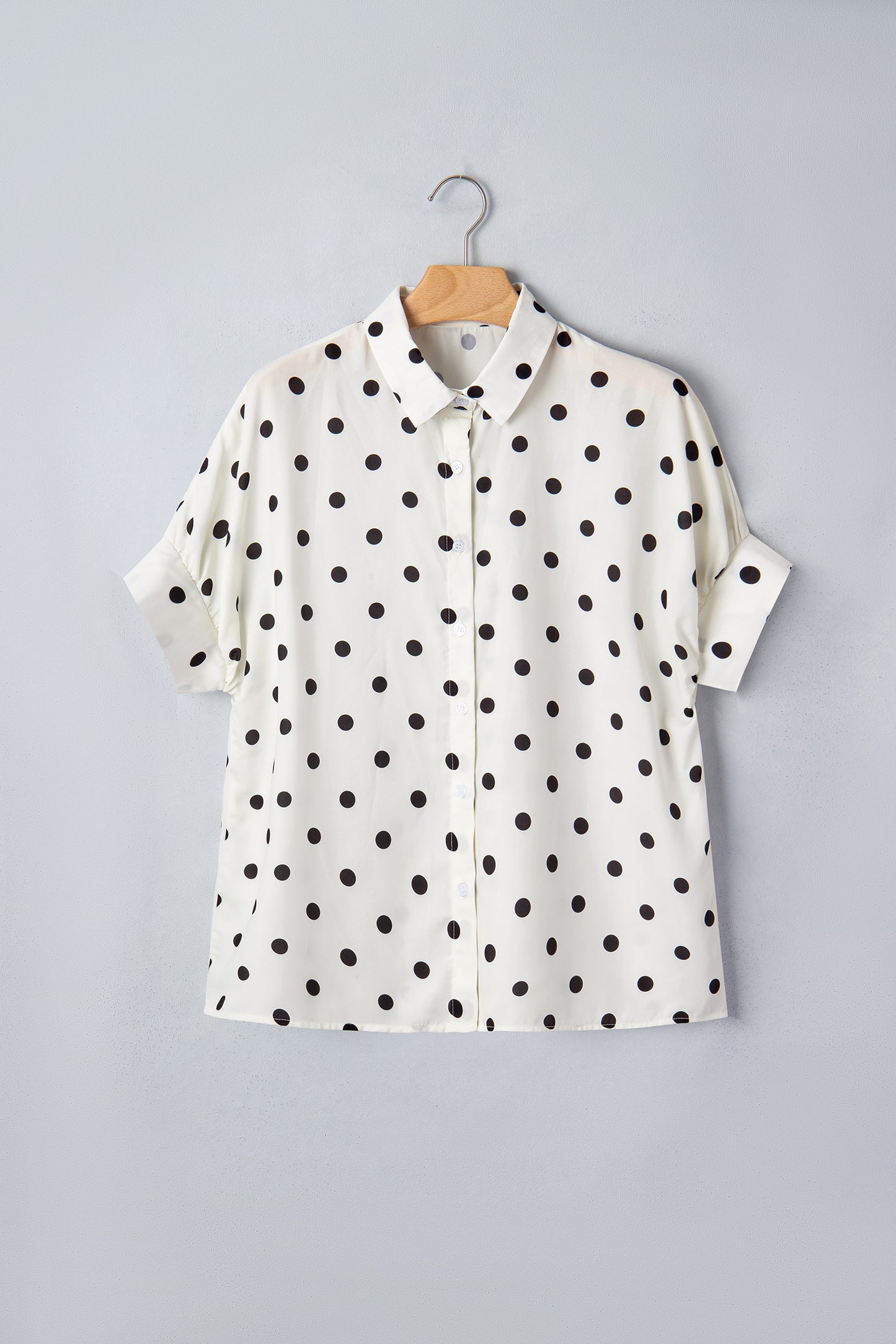 Polka Dot Dolman Sleeve Buttoned Shirt