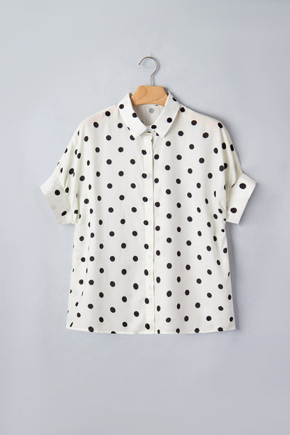 Polka Dot Dolman Sleeve Buttoned Shirt