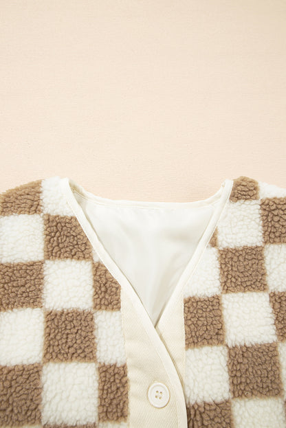 Checker Sherpa Button Front Chunky Jacket