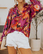 Abstract Floral Puff Sleeve Blouse