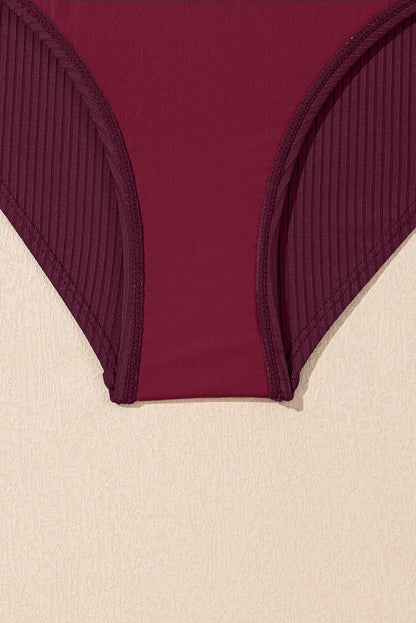 Solid Ribbed Knit Tankini & Skort Swim Set