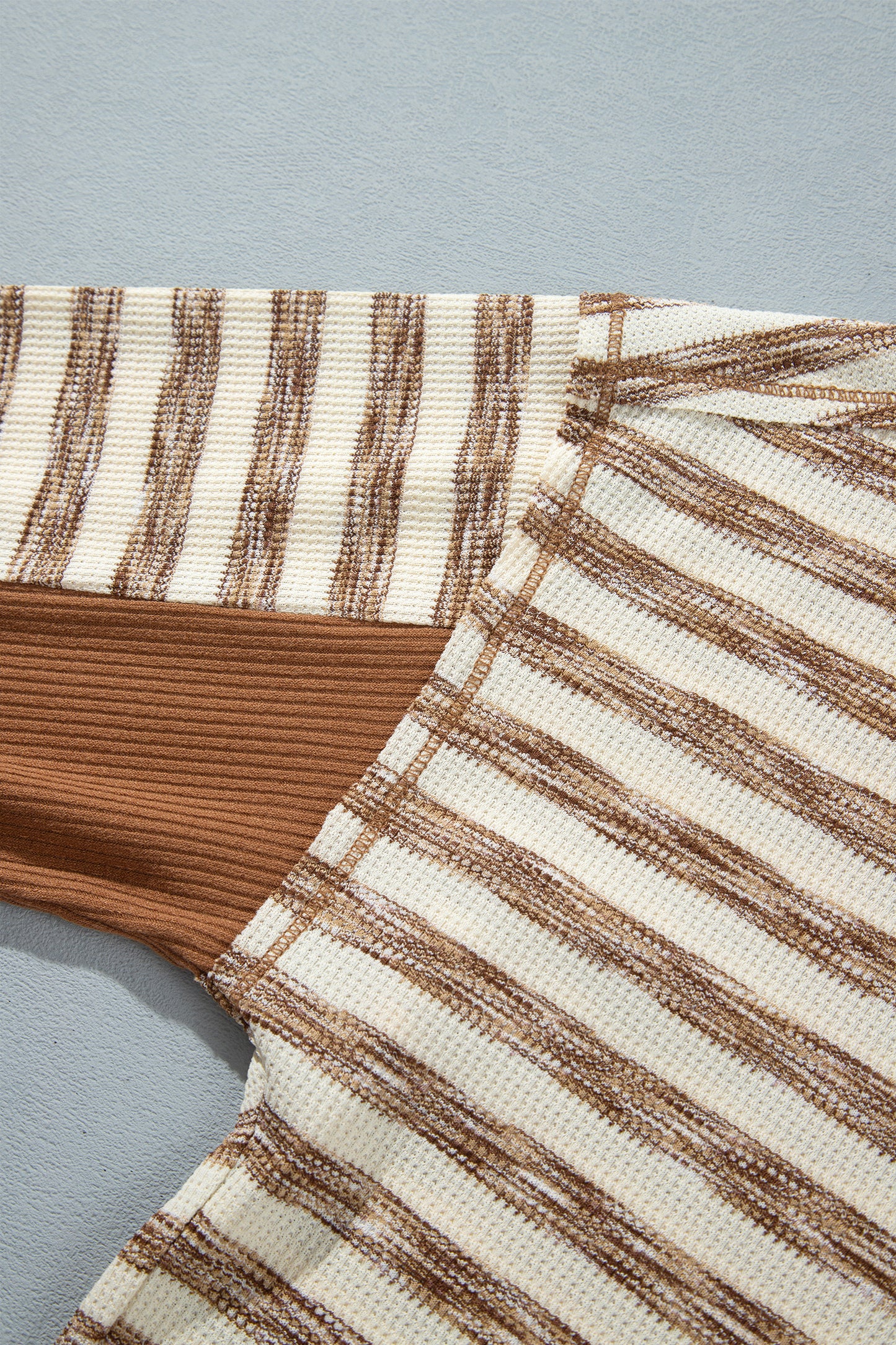 Stripe Colorblock Trim Textured Knit Long Sleeve Top