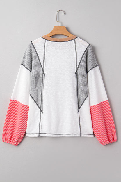 Colorblock Textured Knit Patchwork Top