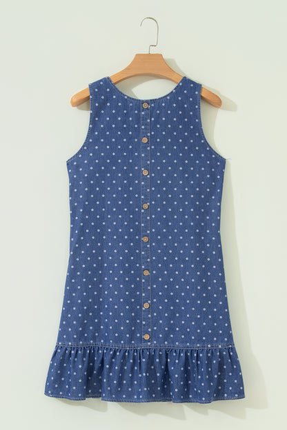 Polka Dot Ruffle Hem Sleeveless Mini Dress