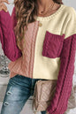 Colorblock Cable Patch Pocket Sweater