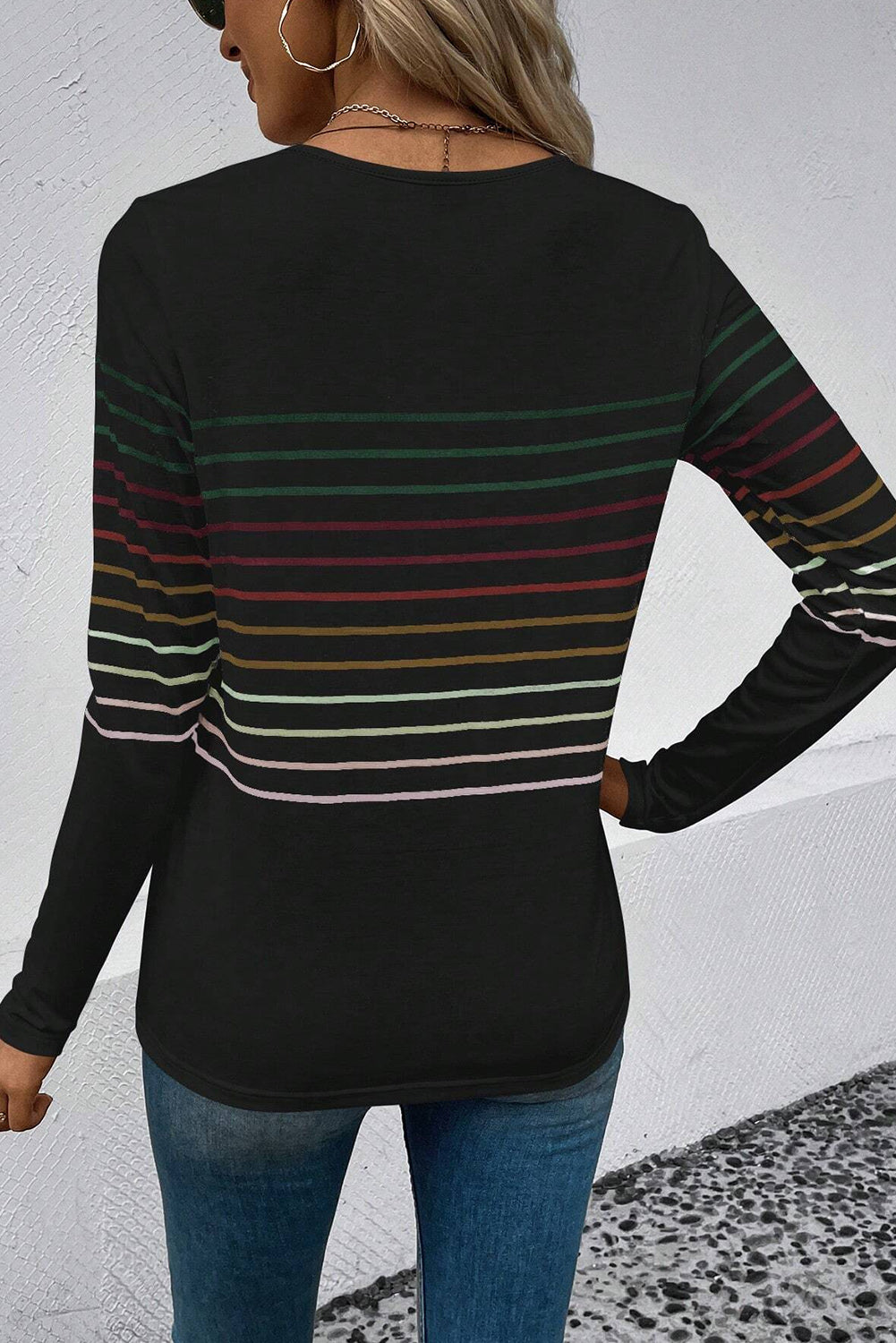 Stripe Long Sleeve Crewneck Top