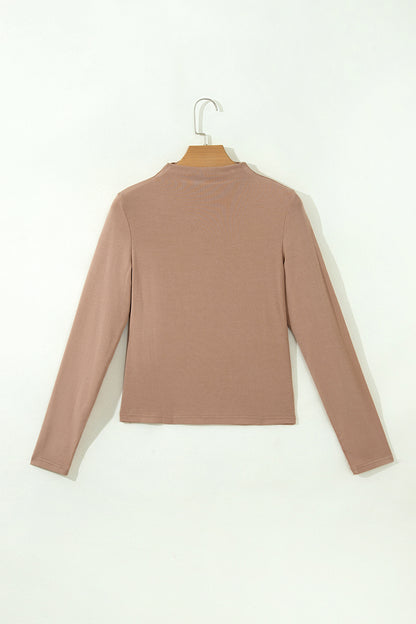 Solid Ribbed Knit Mock Neck Long Sleeve Top