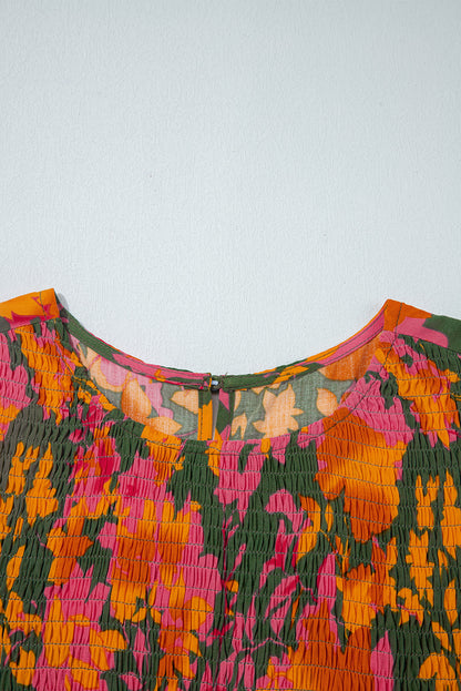 Floral Puff Sleeve Smocked Ruffle Maxi Dress