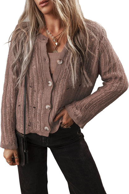 Textured Knit Buttoned Cardigan