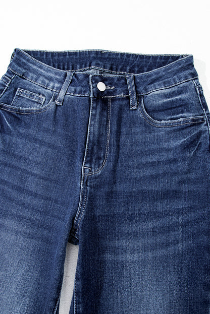 Solid Mineral Wash Raw Hem Flared Jeans