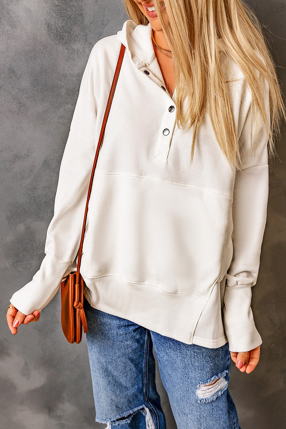 Buttoned Henley Kangaroo Pocket Hoodie