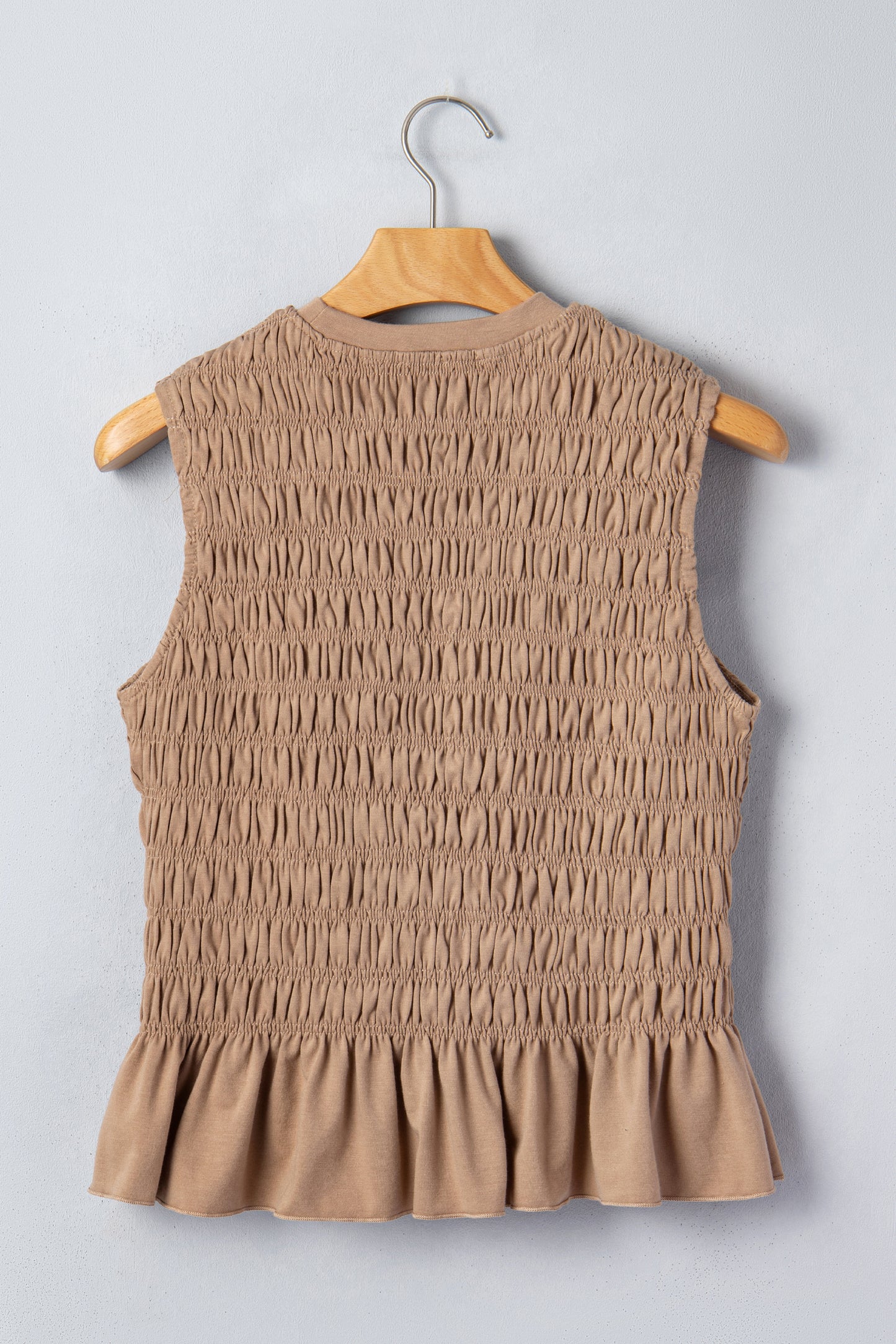 Solid Shirred Ruffle Peplum Hem Tank Top