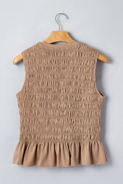 Solid Shirred Ruffle Peplum Hem Tank Top