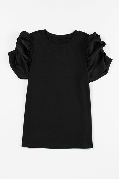 Ruched Short Puff Sleeve Tee