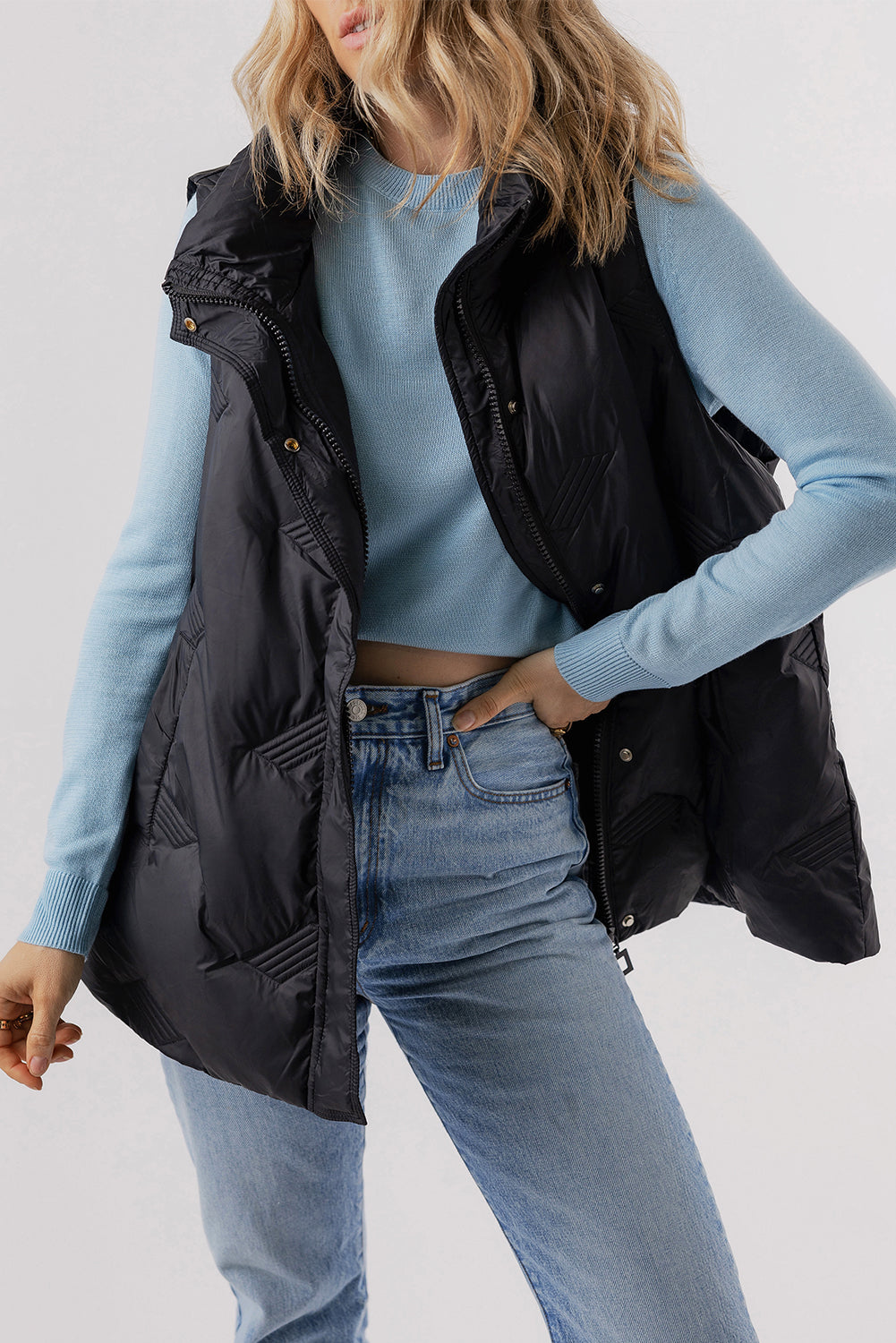 Quilted Sleeveless Zipped Jacket Vest