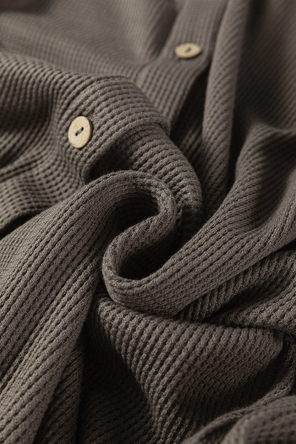 Waffle Knit Pleated Drop Shoulder Shirt Dress