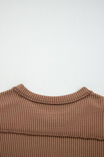 Solid Corded Knit Long Sleeve Top