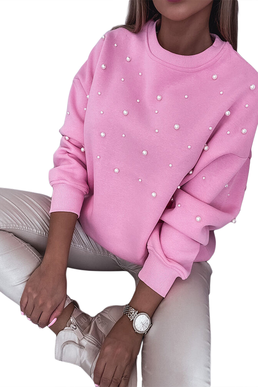 Pearl Beaded Crewneck Sweatshirt