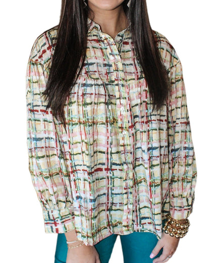 Plaid Puff Sleeve Buttoned Shirt