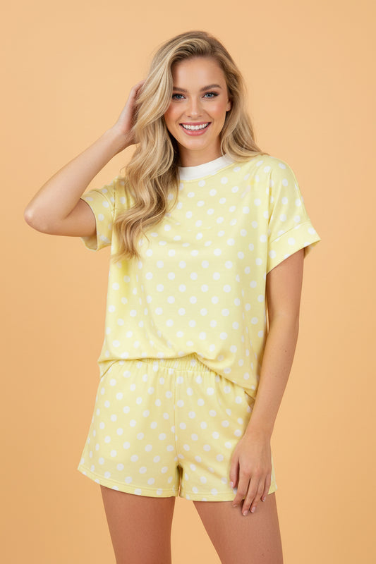 Polka Dot Colorblock Mock Neck & Shorts Set