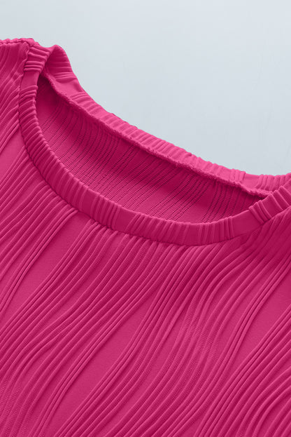 Plus Size Solid Wavy Textured Short Sleeve Tee