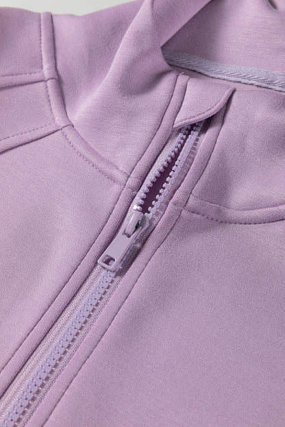 Solid Half-Zip Hoodie and Pants Set