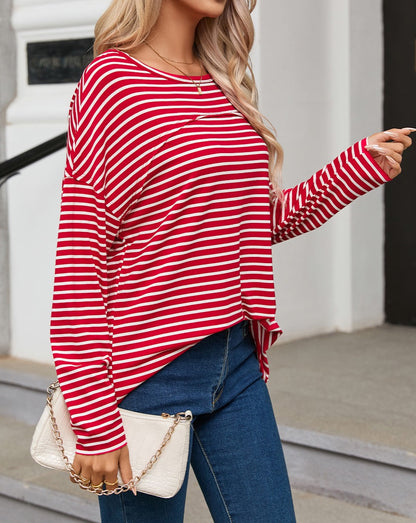 Stripe Exposed Seam Long Sleeve Top