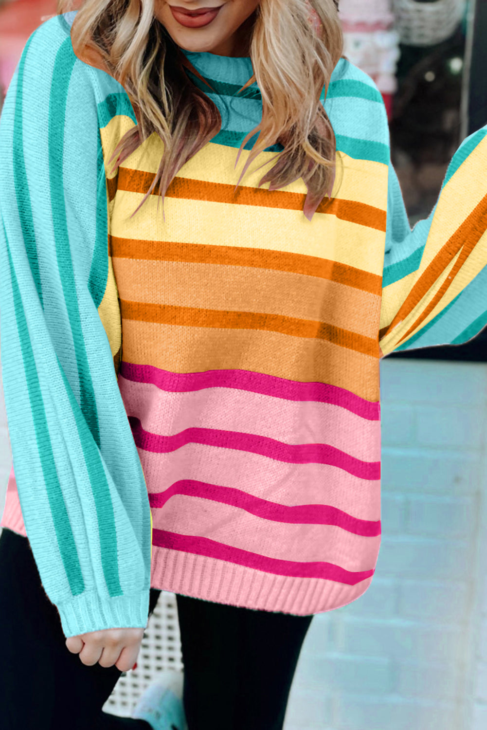 Gradient Stripe Ribbed Trim Sweater