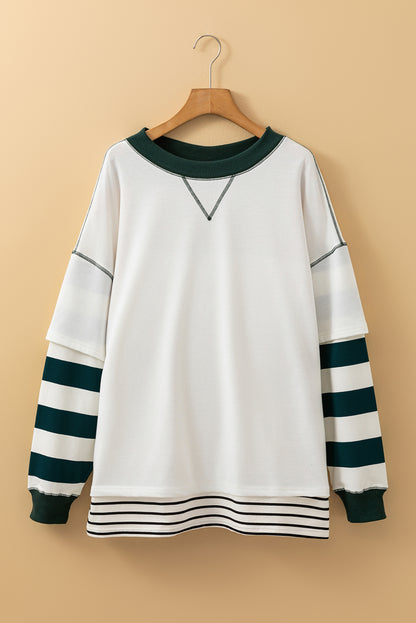 Stripe Colorblock Reverse Seam Sweatshirt