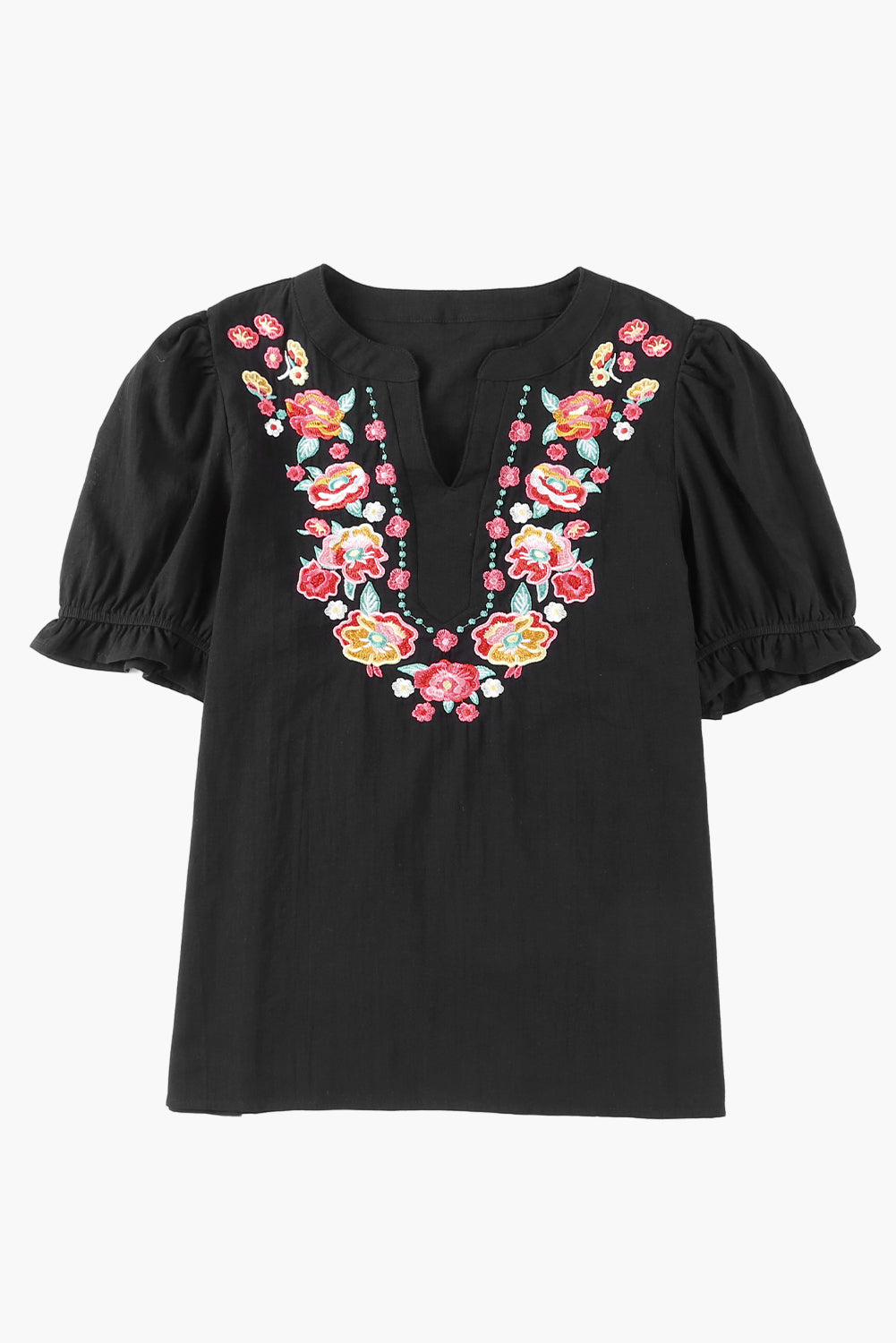 Floral Embroidered Ruffle Blouse