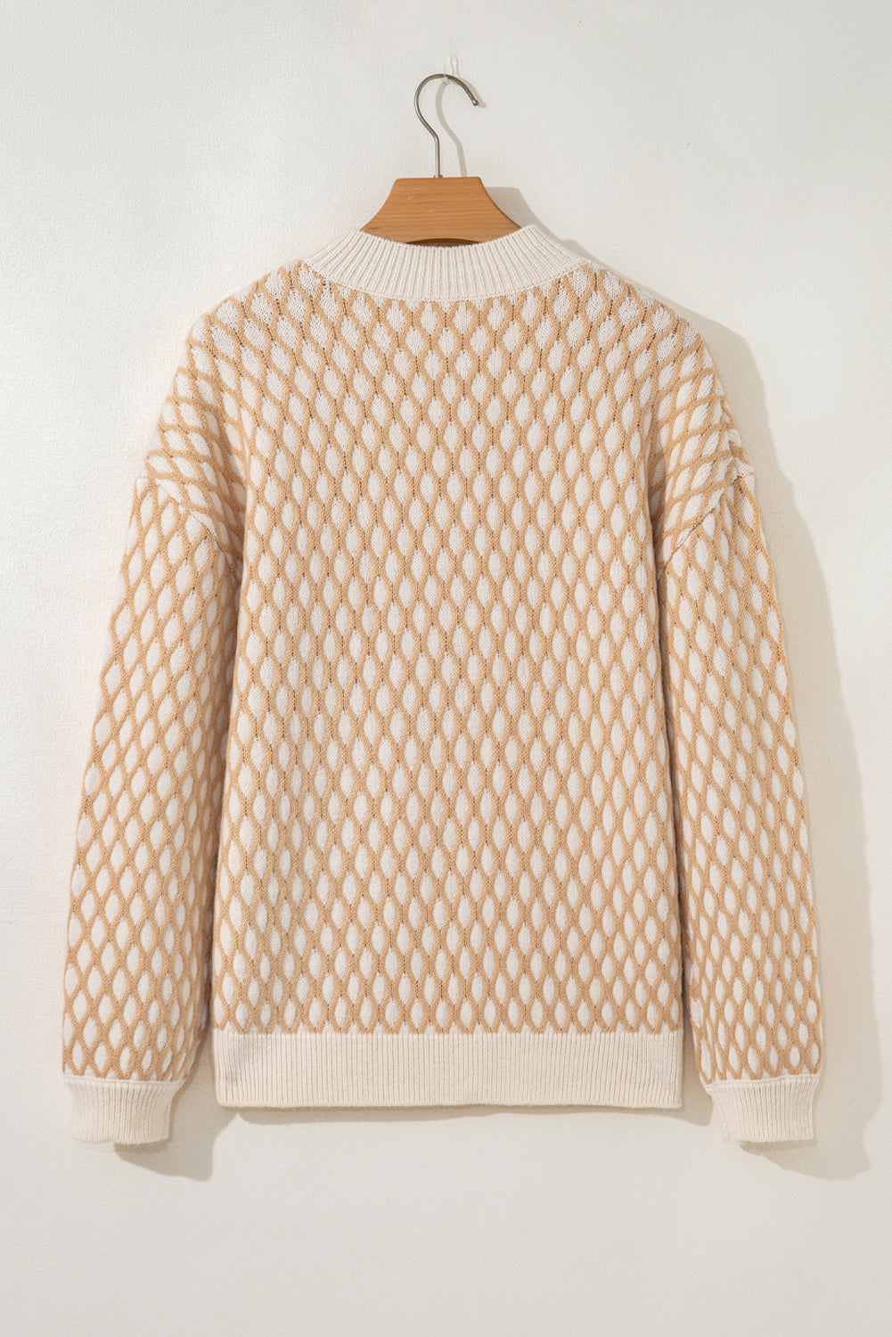 Rhombus Textured Knit Mock Neck Sweater