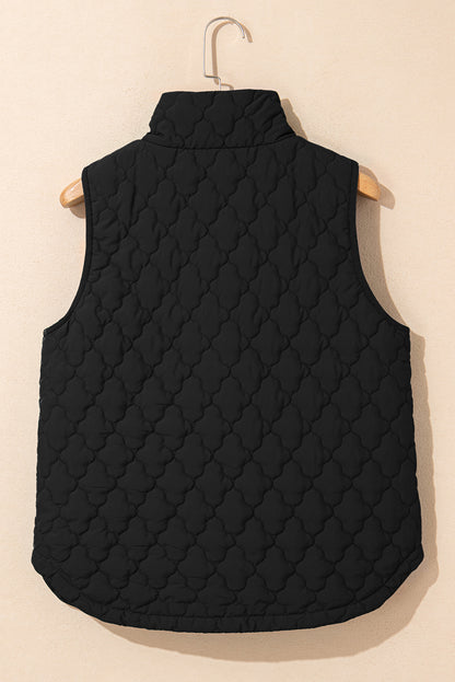 Quilted Zip-Up Snap Button Pocketed Vest
