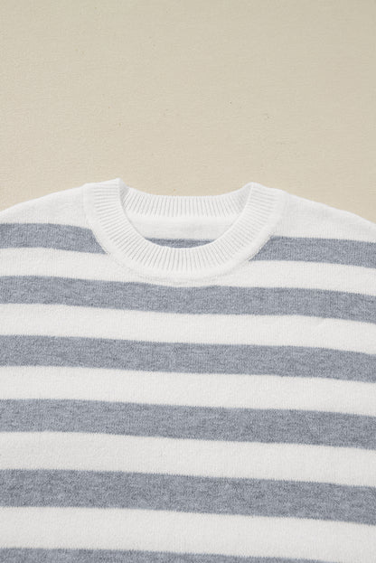 Stripe Ribbed Side-Button Drop Shoulder Sweater