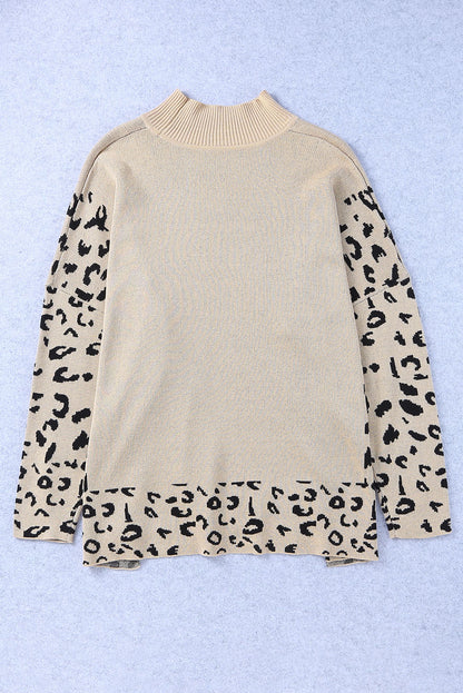 Leopard Mock Neck Side Slit Sweater