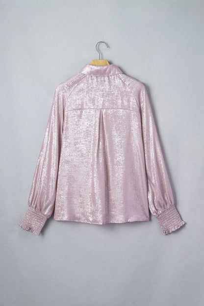 Ruffle Cuff Button Front Back Paneling Long Sleeve Shirt