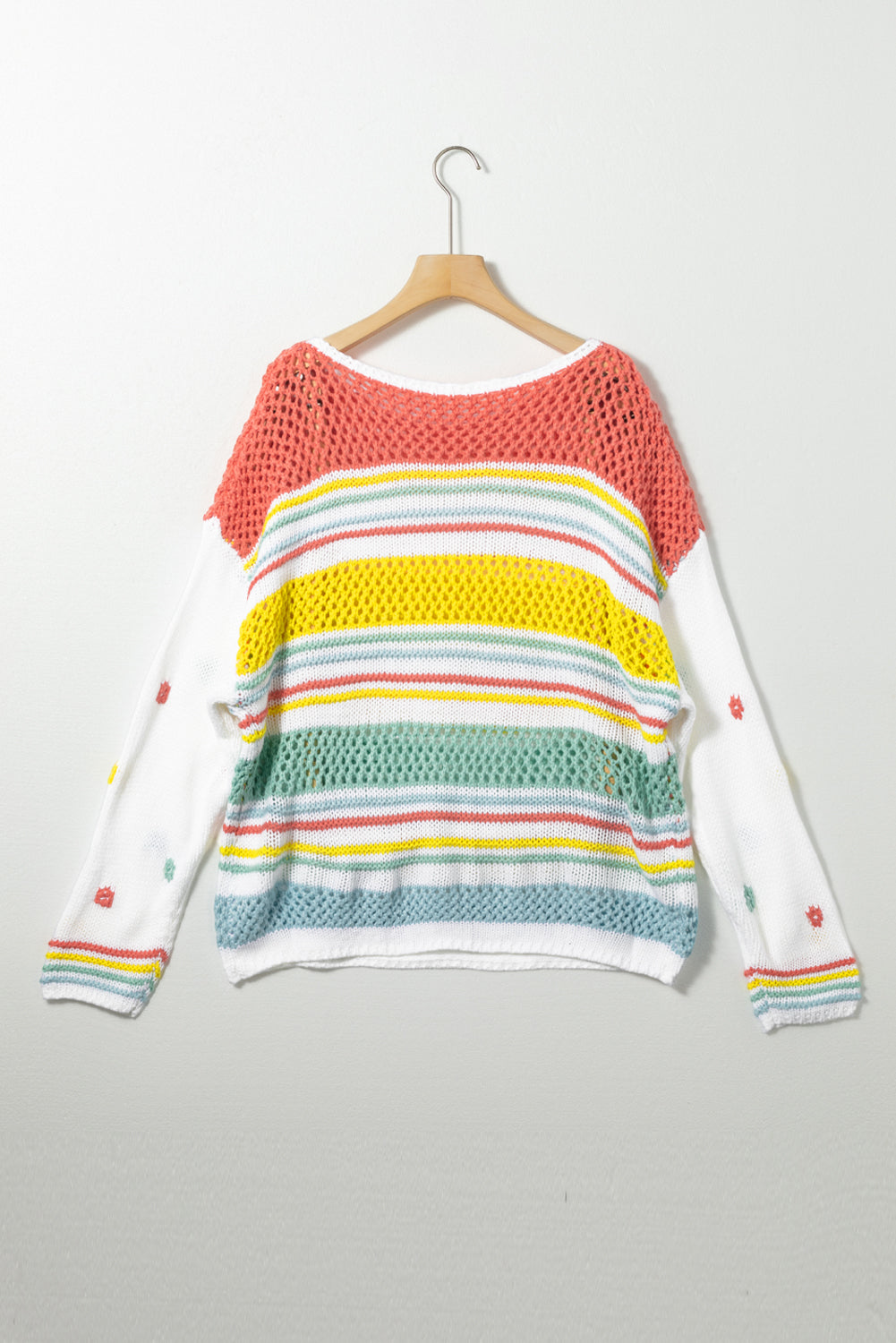 Stripe Hollowed Knit Long Sleeve Sweater