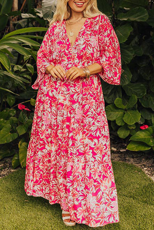 Plus Size Floral V-Neck Maxi Dress