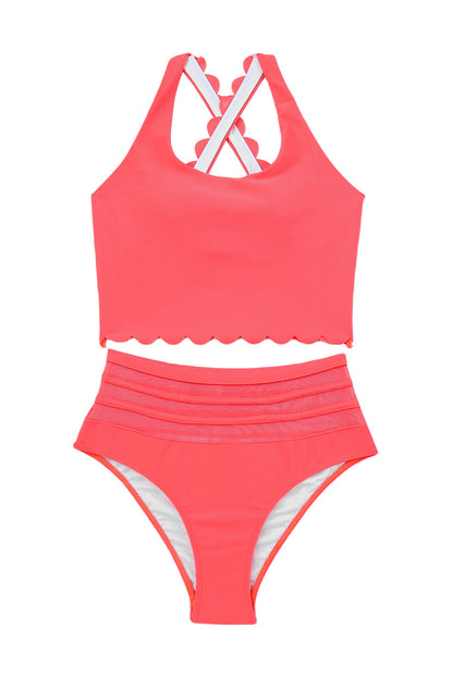 Scalloped Criss Cross Bikini Swimsuit